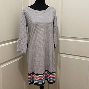 Lilly Pulitzer Striped 3/4 Sleeve Boat Neck Dress Pink Blue Trim Size M